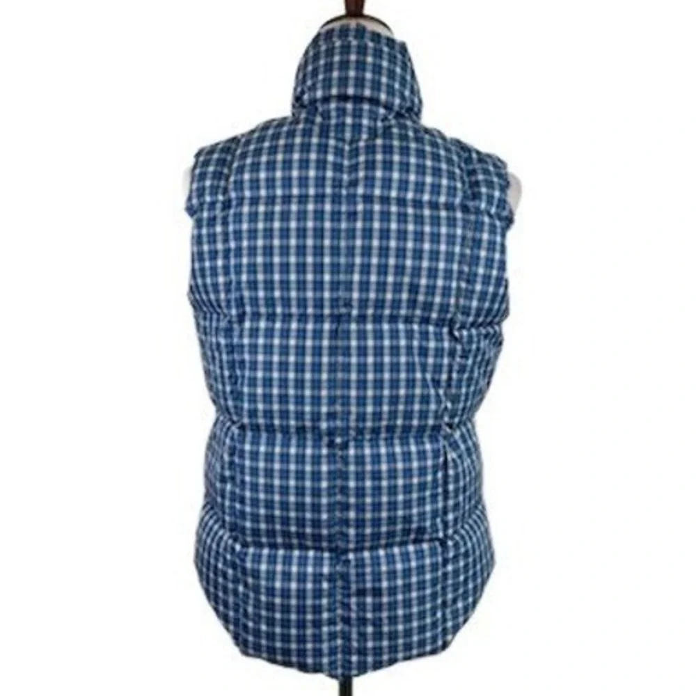 Lands' End Blue‎ Plaid Check Down Puffer Vest Button Women's Size Small